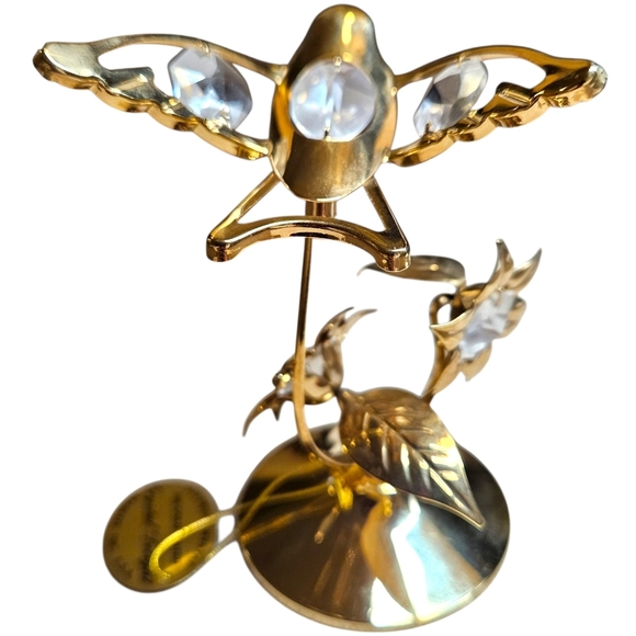 VTG Crystal Delight 24K Gold Plated Hummingbird Figurine Austrian Crystal Flower - Picture 6 of 11
